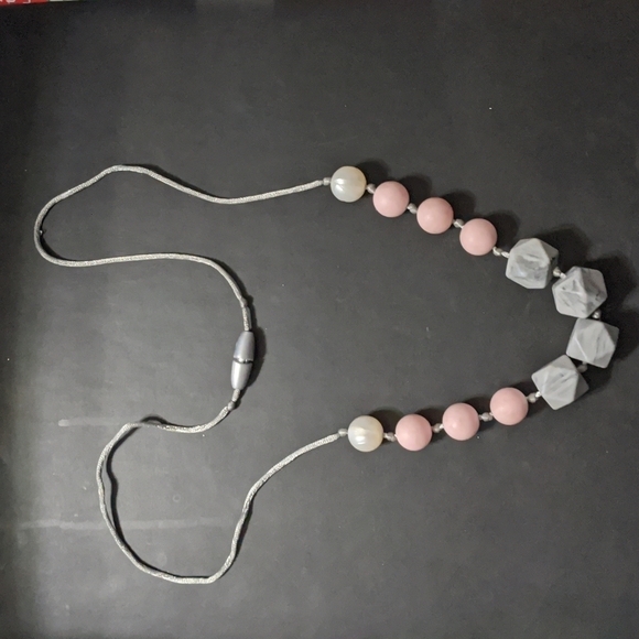 Itzy Ritzy Grey White Pink Silicone Teething Necklace - Grey White Pink - Picture 1 of 4